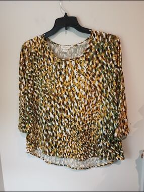 Urban Rose Womens XL Blouse Abstract Cheetah Print Earth Tones 3/4 Sleeve